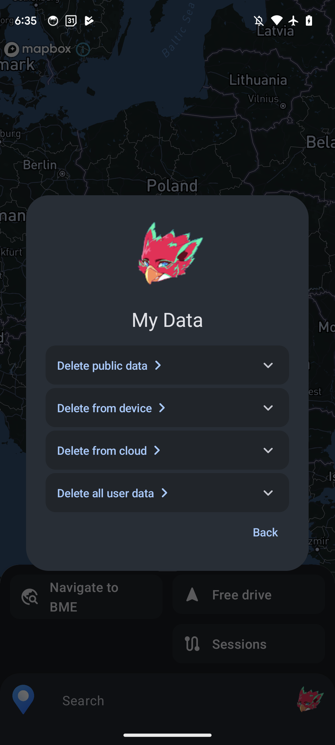 Data settings screen